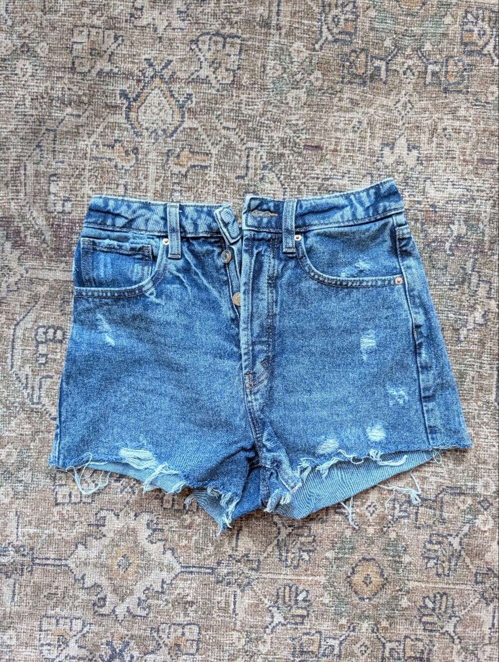 wild fable Distressed High-Rise Denim Shorts - Blue